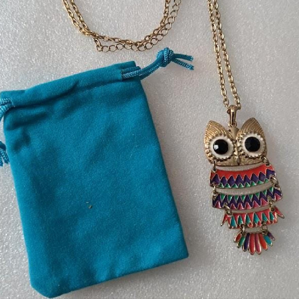💲Last Price💲Vintage Colorful Owl Articulated Pendant Necklace Bird Jewelry - Picture 2 of 6